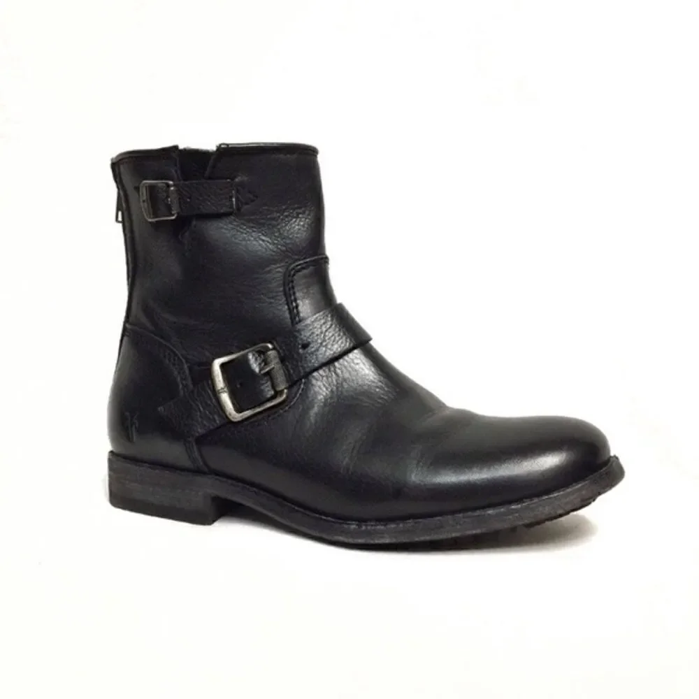 NWOT Frye Boots Tyler Engineer Ankle Buckle Leather Black Size 6